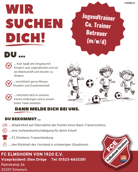 Ein Informationsbild mit dem Text, dass Jugendtrainer gesucht werden.