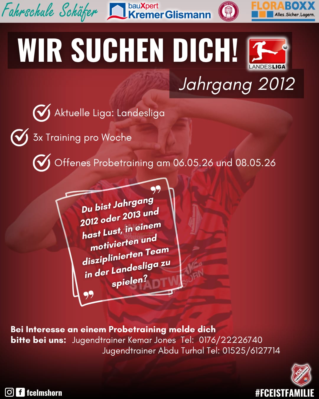 Ein Bild über die Suche nach neuen Spielern für den Jahrgang 2012 für Probetraining.