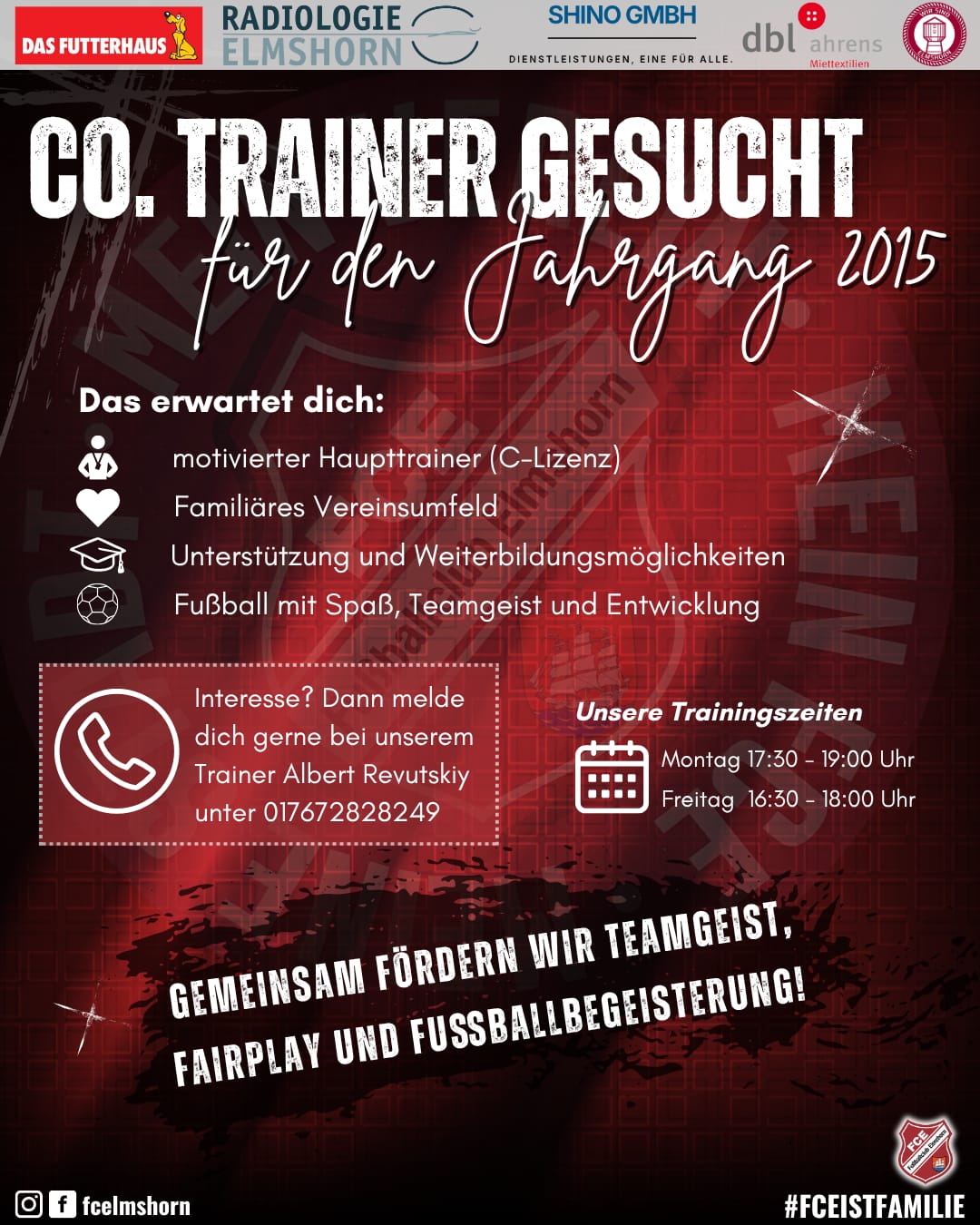 Ein Informationsflyer darüber, dass noch ein Co-Trainer für die Mannschaft mit Jahrgang 2025 gesucht wird.
