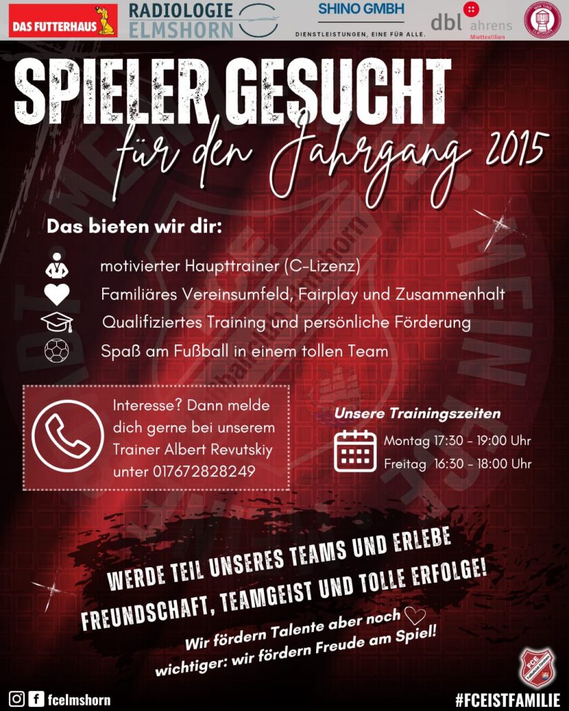 Ein Informationsflyer darüber, dass Spieler mit dem Jahrgang 2025 noch gesucht werden.